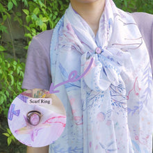 將圖片載入圖庫檢視器 香港維港幻浪 粉紫浪漫輕飄雪紡長圍巾/ 配絲巾扣高雅禮盒

