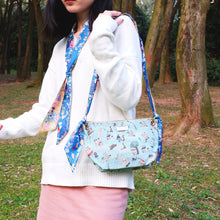Load image into Gallery viewer, StephyDesignHK Blue Flower Twilly Scarf + Dual-purpose Crossbody Bag / Clutch Bag 2-Piece Set
