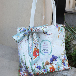 StephyDesignHK Elegant Orchid White cotton Tote bag