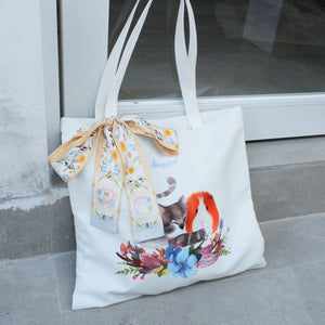 StephyDesignHK  Fat Cat and Guinea Pig Cotton Canvas Bag /  Tote Bag
