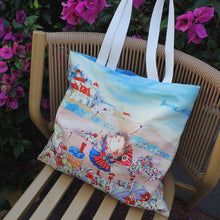 Load image into Gallery viewer, StephyDesignHK Sky Flowers canvas Tote bag Shopping Bag
