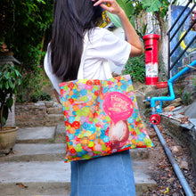 將圖片載入圖庫檢視器 StephyDesignHK 快樂人生Happy Life 棉帆布 Tote bag 托特包插畫創作提袋
