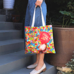 StephyDesignHK Happy Life Cotton Canvas Tote Bag