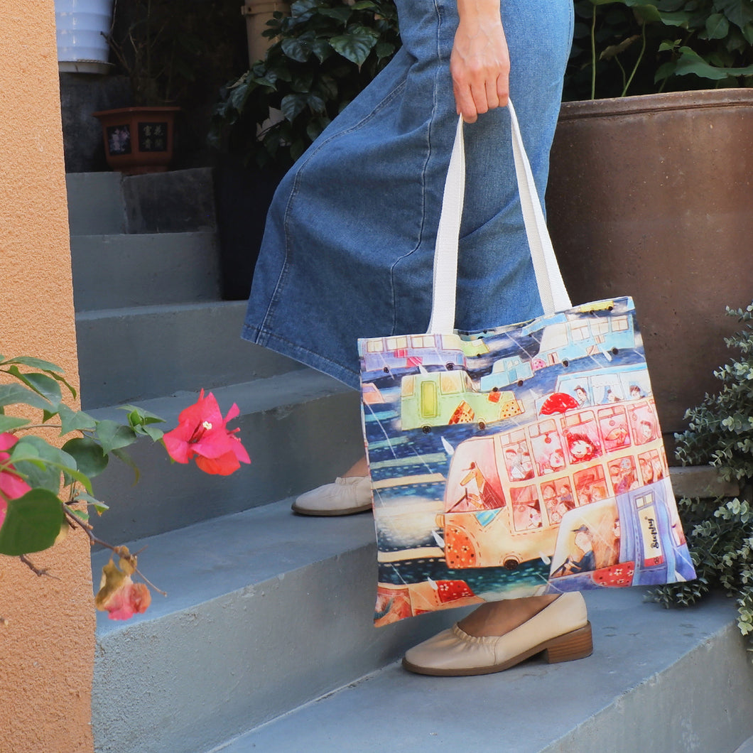 StephyDesignHK A rainy day Printed Tote Bag 