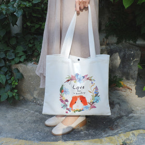 StephyDesignHK  Fat Cat and Guinea Pig Cotton Canvas Bag /  Tote Bag
