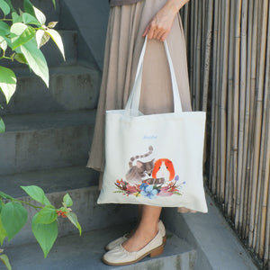 StephyDesignHK  Fat Cat and Guinea Pig Cotton Canvas Bag /  Tote Bag
