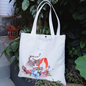StephyDesignHK  Fat Cat and Guinea Pig Cotton Canvas Bag /  Tote Bag
