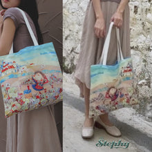 Load and play video in Gallery viewer, StephyDesignHK Sky Flowers canvas Tote bag Shopping Bag
