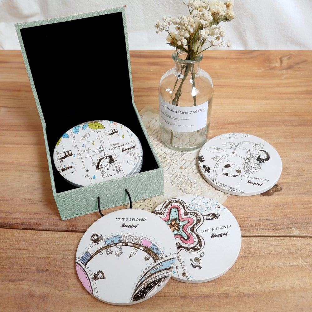 StephyDesignHK Childhood ceramic coaster /4 in gift box set / Customized gift