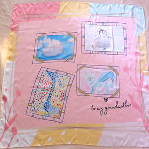 【Customized silk scarf gift】Personal painting customized silk scarf & scarf buckle gift box / Mother's Day / Graduation gift