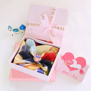 【Customized silk scarf gift】Personal painting customized silk scarf & scarf buckle gift box / Mother's Day / Graduation gift