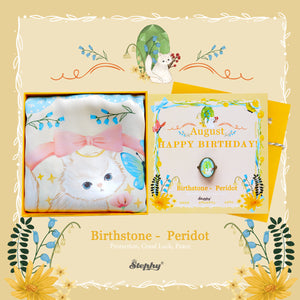 StephyDesignHK 8月誕生石橄欖石專屬客製禮物絲巾及絲巾扣套裝 生日禮盒