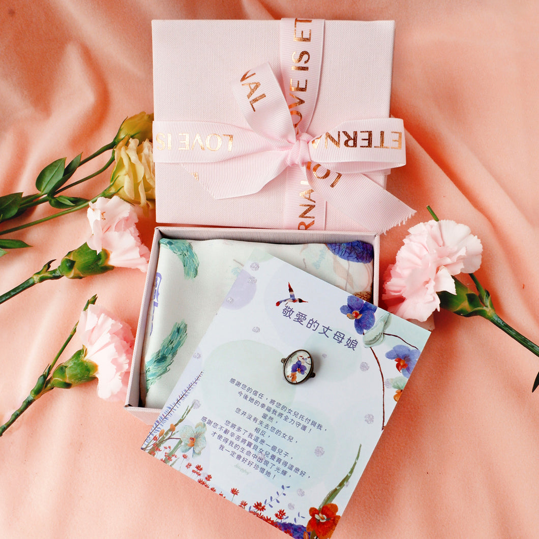 For mother-in-law --- orchid silk scarf with silk scarf buckle gift box [Mother's Day gift box] silk scarf gift box