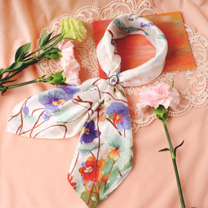 For mother-in-law --- orchid silk scarf with silk scarf buckle gift box [Mother's Day gift box] silk scarf gift box