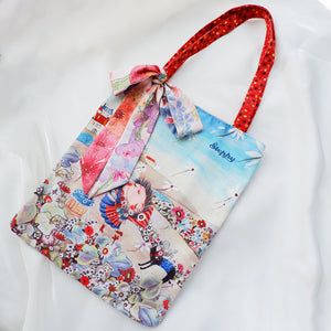 StephyDesignHK Elegant Collection ~ Canvas Zip Tote Bag + Watercolor Twilly scarf / Scarf Canvas Tote Bag