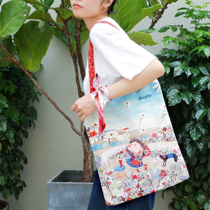 StephyDesignHK Elegant Collection ~ Canvas Zip Tote Bag + Watercolor Twilly scarf / Scarf Canvas Tote Bag