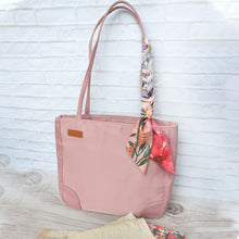 Load image into Gallery viewer, StephyDesignHK Multi-pocket Peach red Nylon shoulder tote bag with Twilly scarf
