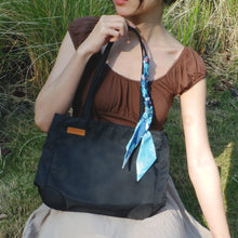 Load image into Gallery viewer, StephyDesignHK Multi-pocket Black Nylon shoulder tote bag with Twilly scarf
