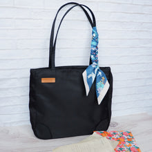 Load image into Gallery viewer, StephyDesignHK Multi-pocket Black Nylon shoulder tote bag with Twilly scarf

