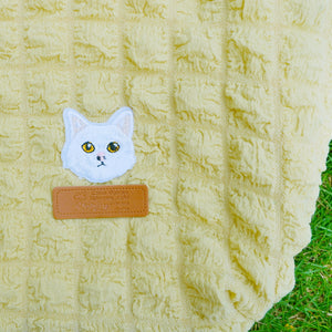 StephyDesignHK 淡黃色泡泡花朵斜背貓咪手提 側背布包贈送貓貓絲巾 / 自訂選貓貓剌綉