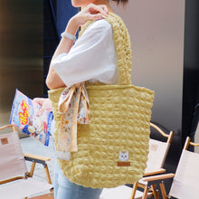 Load image into Gallery viewer, StephyDesignHK Light Yellow Cotton Candy Cloth Tote bag with Twilly / Matched with cat embroidery
