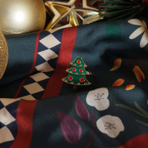 Christmas floral scarf with Christmas tree scarf ring and Christmas wooden box packaging gift