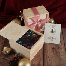 Load image into Gallery viewer, Christmas floral scarf with Christmas tree scarf ring and Christmas wooden box packaging gift
