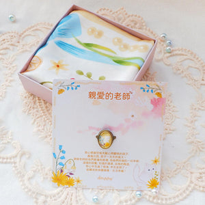 StephyDesignHK [Teacher's Day Gift-Parent Appreciation Gift] Silk Scarf, Handmade Silk Scarf Ring Gift Box Set/Teacher Scarf Gift/ Teacher Gift