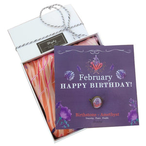 StephyDesignHK February Amethyst birthday stone silk scarf and silk scarf ring gift set 