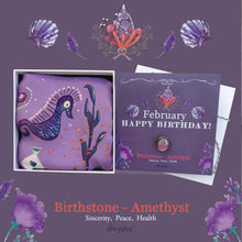 Load image into Gallery viewer, StephyDesignHK February Amethyst birthday stone silk scarf and silk scarf ring gift set 
