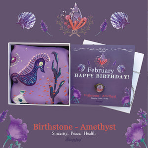 StephyDesignHK February Amethyst birthday stone silk scarf and silk scarf ring gift set 