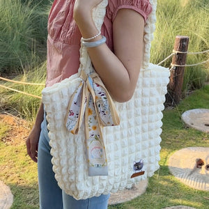 StephyDesignHK 白色貓咪棉花糖布包贈送貓絲巾 / 自選自家貓刺繡片