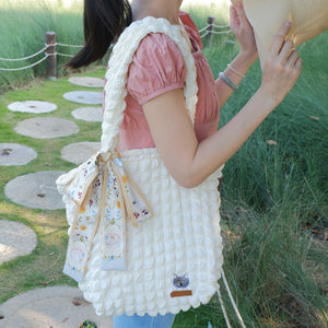 StephyDesignHK 白色貓咪棉花糖布包贈送貓絲巾 / 自選自家貓刺繡片