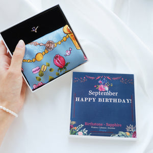 StephyDesignHK 9月生日專屬誕生月絲巾禮盒-生日鑽絲巾扣+ 絲巾禮盒套裝