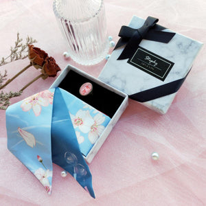 StephyDesignHK Sakura Twilly Scarf with Scarf Ring Gift Box / Neck Tie Scarf /Handbag Scarf