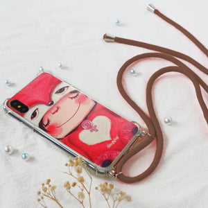 StephyDesignHK- Red raccoon Back Strap / Crossbody Lanyard Anti-collision Airbag Phone Case for iPhone 14/13/12