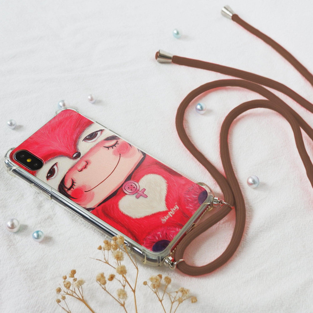 StephyDesignHK- Red raccoon Back Strap / Crossbody Lanyard Anti-collision Airbag Phone Case for iPhone 11/11 Pro/11 Pro Max