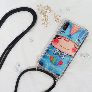 StephyDesignHK-藍貓帶掛繩斜背四角氣囊防撞手機殼 iPhone 全系列【客製化】