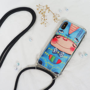 StephyDesignHK- Blue Cat Back Strap / Crossbody Lanyard Anti-collision Airbag Phone Case for iPhone  11/11 Pro/11 Pro Max