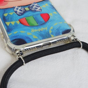 StephyDesignHK- Blue Cat Strap / Crossbody Lanyard Anti-collision Airbag Phone Case for iPhone 14/13/12
