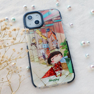 StephyDesignHK Lanyard Strap Double-layer Rubberized Transparent Phone Case for iPhone 14/13/12 [Customized ]
