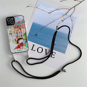 StephyDesignHK Lanyard Strap Double-layer Rubberized Transparent Phone Case for iPhone 14/13/12 [Customized ]