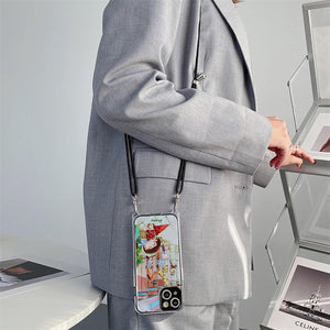 StephyDesignHK Lanyard Strap Double-layer Rubberized Transparent Phone Case for iPhone 14/13/12 [Customized ]