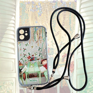 StephyDesignHK Lanyard Strap Double-layer Rubberized Transparent Phone Case for iPhone 14/13/12 [Customized ]