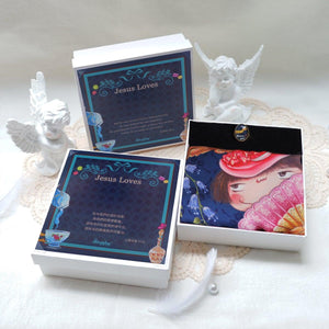 StephyDesignHK [Customized Gift]~Jesus Loves ~ Baptism Congratulatory Gift~Silk Scarf and Silk Scarf Buckle Gift Box Set