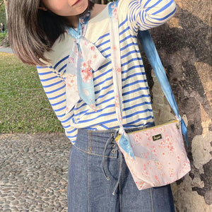 StephyDesignHK 富士山上的櫻花 斜角絲巾+兩用斜背包 / 手抓包 2件套