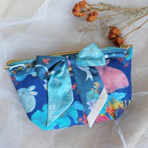 StephyDesignHK Blue Forest Cute Rabbit Silk Scarf + Dual-purpose Crossbody Bag / Clutch Bag 2-Piece Set