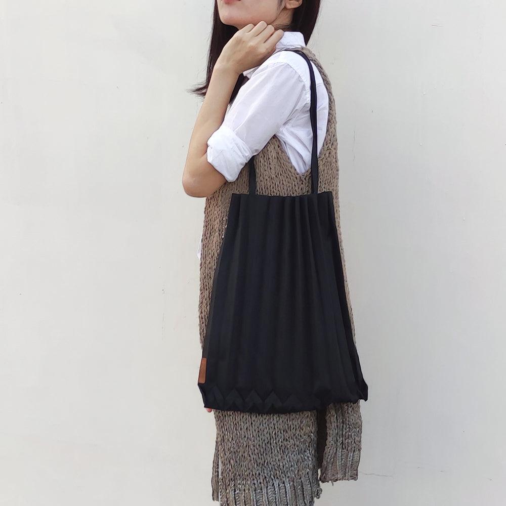 StephyDesignHK Black Solid Color Folding Bag/Folding Bag/Handbag/Shopping Lightweight Shoulder Bag