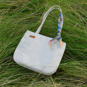 StephyDesignHK Multi-pocket White Nylon shoulder tote bag with Twilly scarf