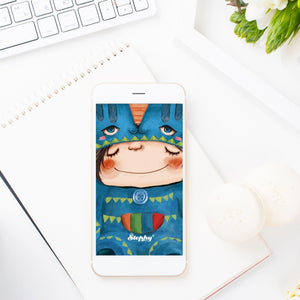 "Cute STEPHY - blue cat" Free iPhone wallpaper download
